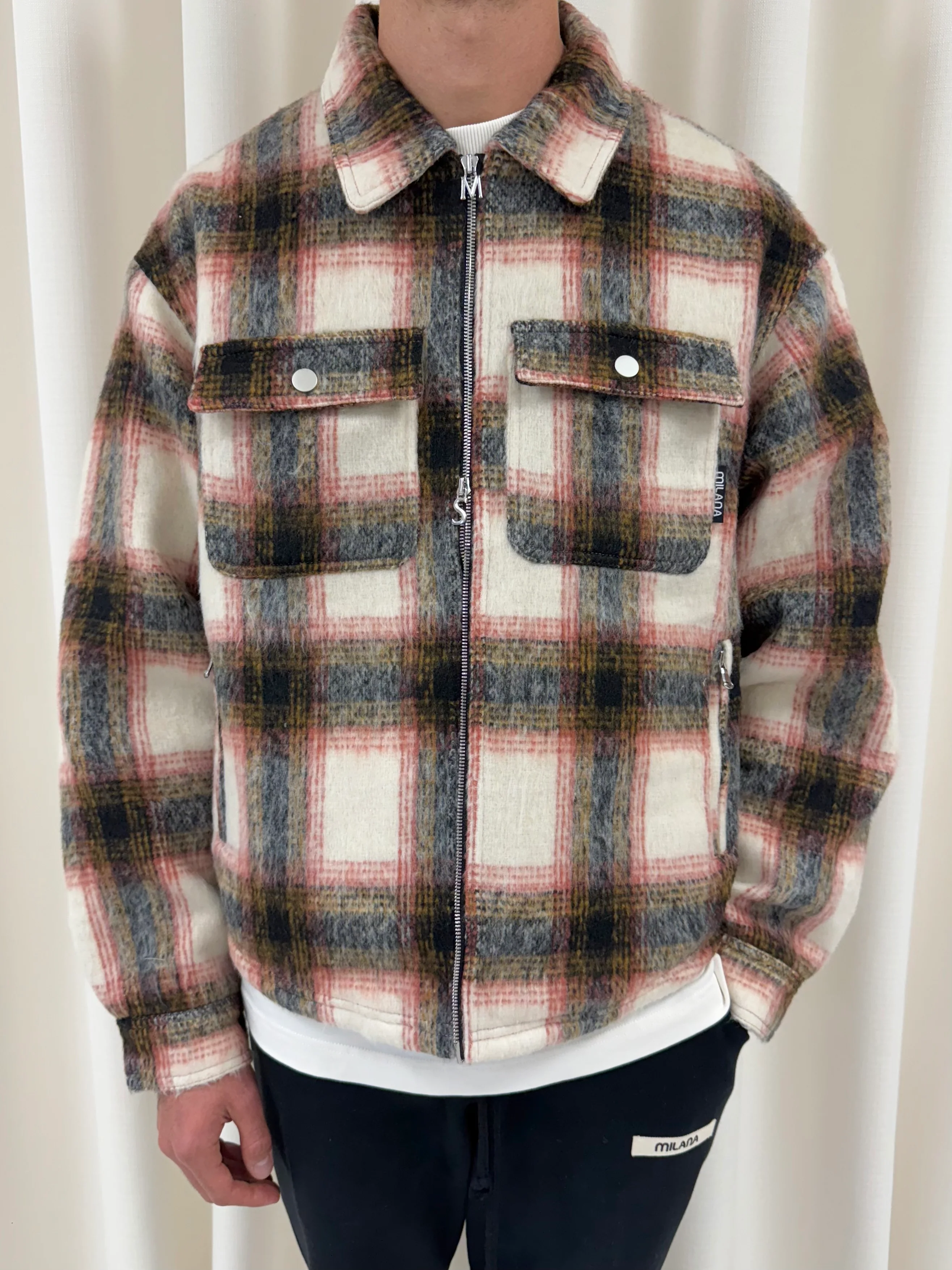 Rust Wool Check Flannel Trucker Jacket. - Image 6