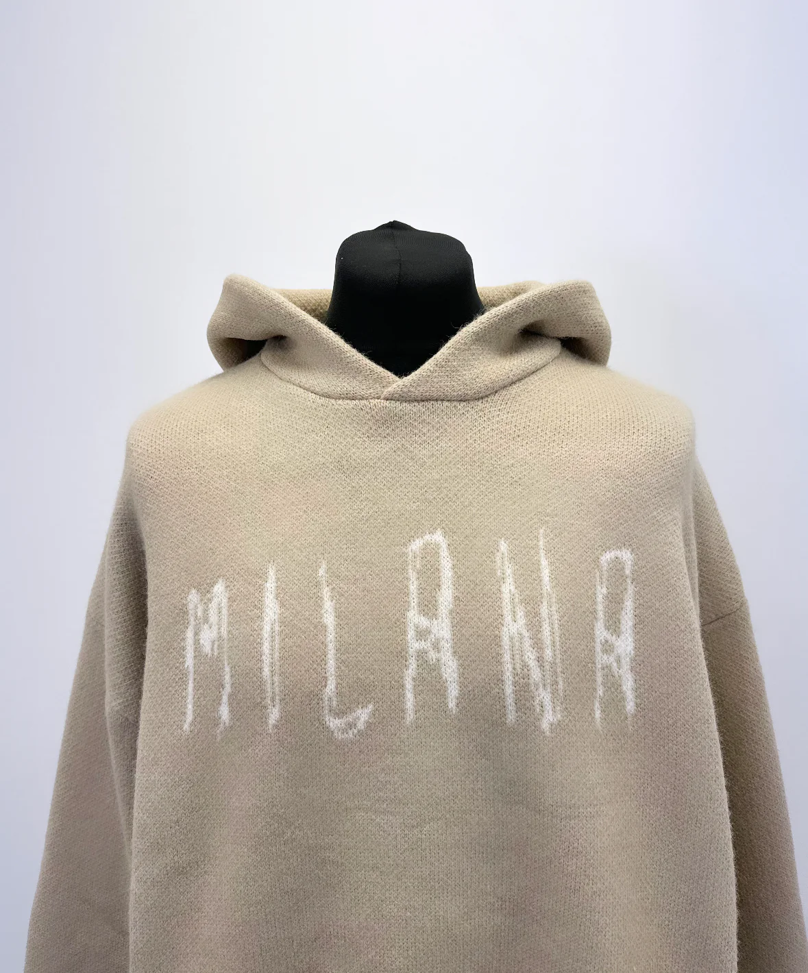 Taupe Smiley Patch Heavyweight Knit Hoodie. - Image 3