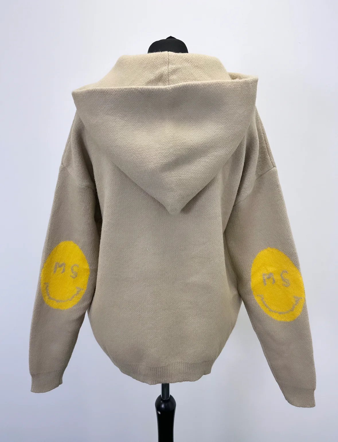 Taupe Smiley Patch Heavyweight Knit Hoodie. - Image 4