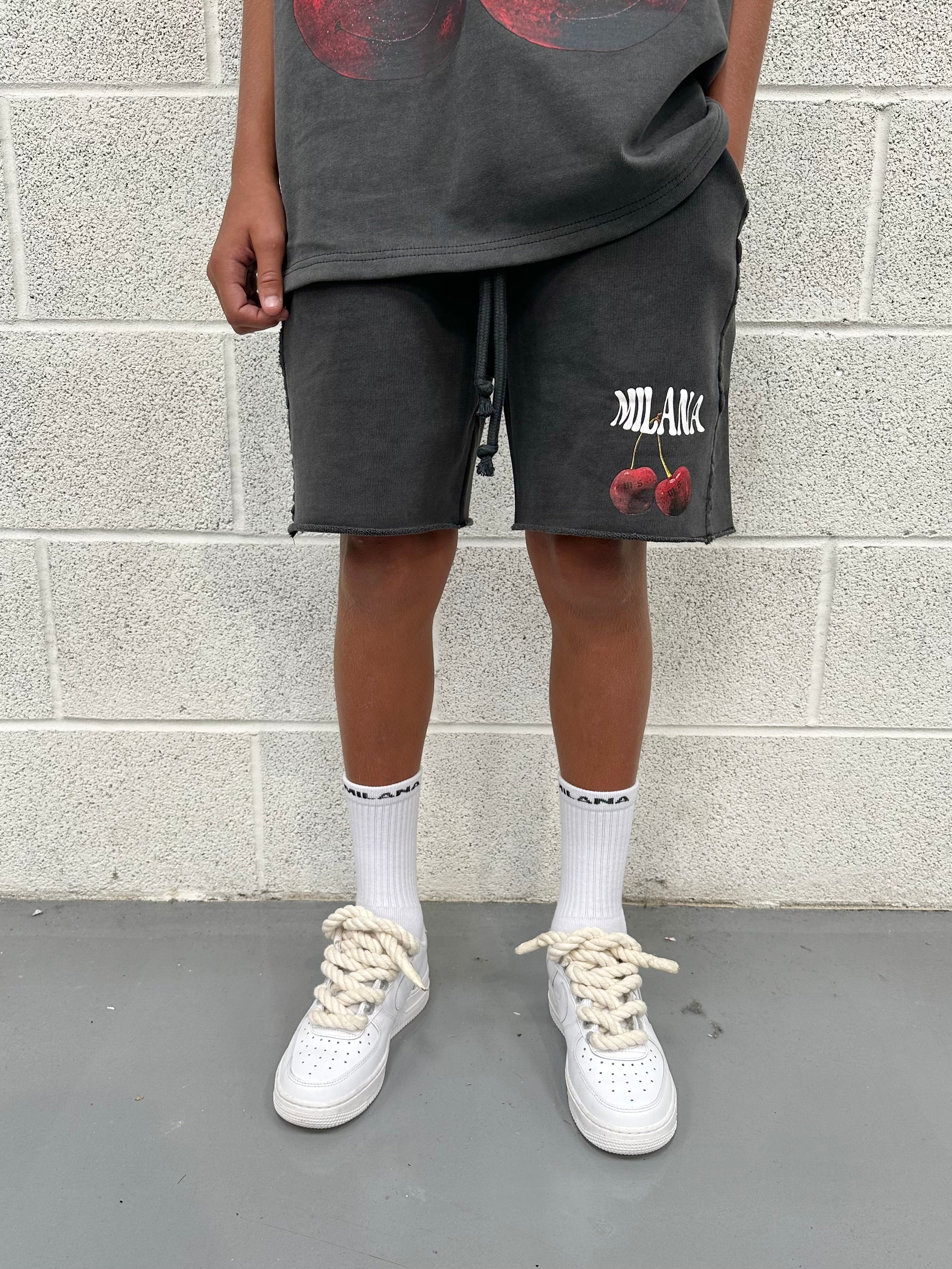 Washed Black Cherry Kids Shorts. - Image 3