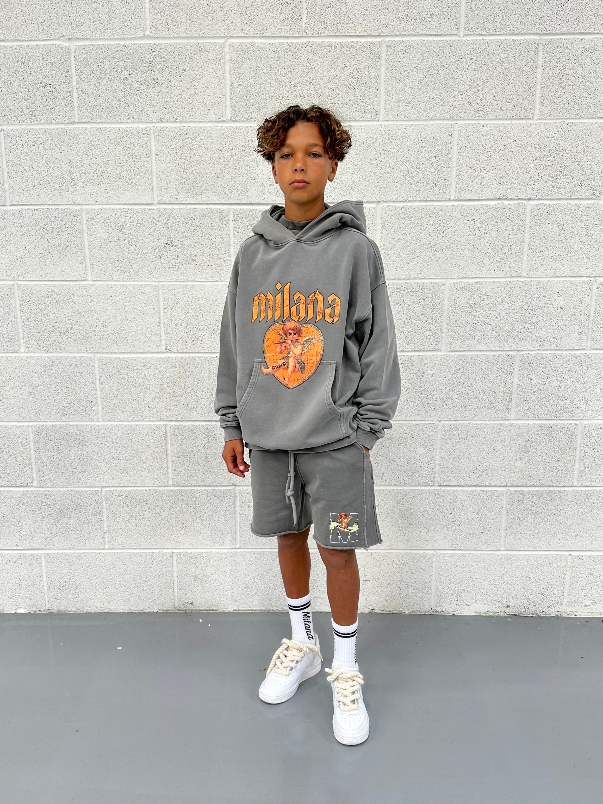 Washed Charcoal Cherub Kids Hoodie. - Image 3