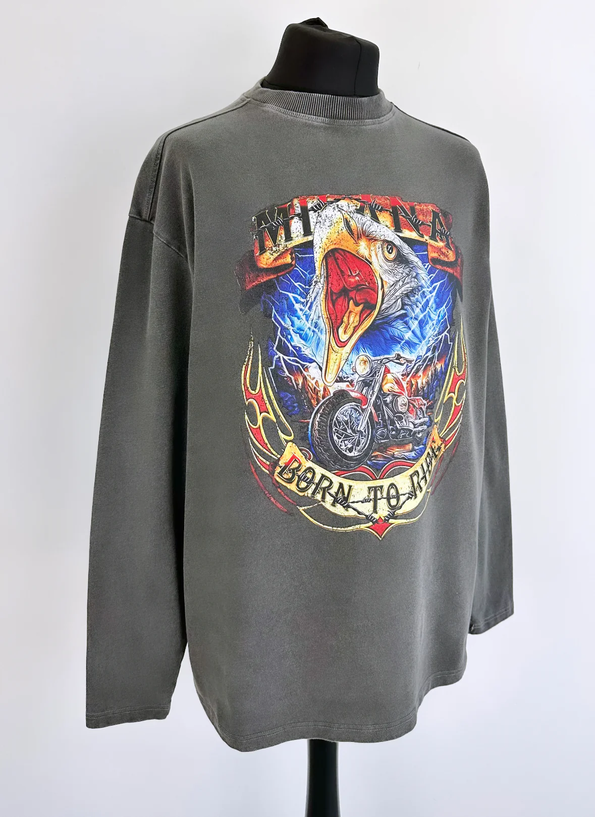 Washed Charcoal Heavyweight Eagle Long Sleeve T-shirt. - Image 3