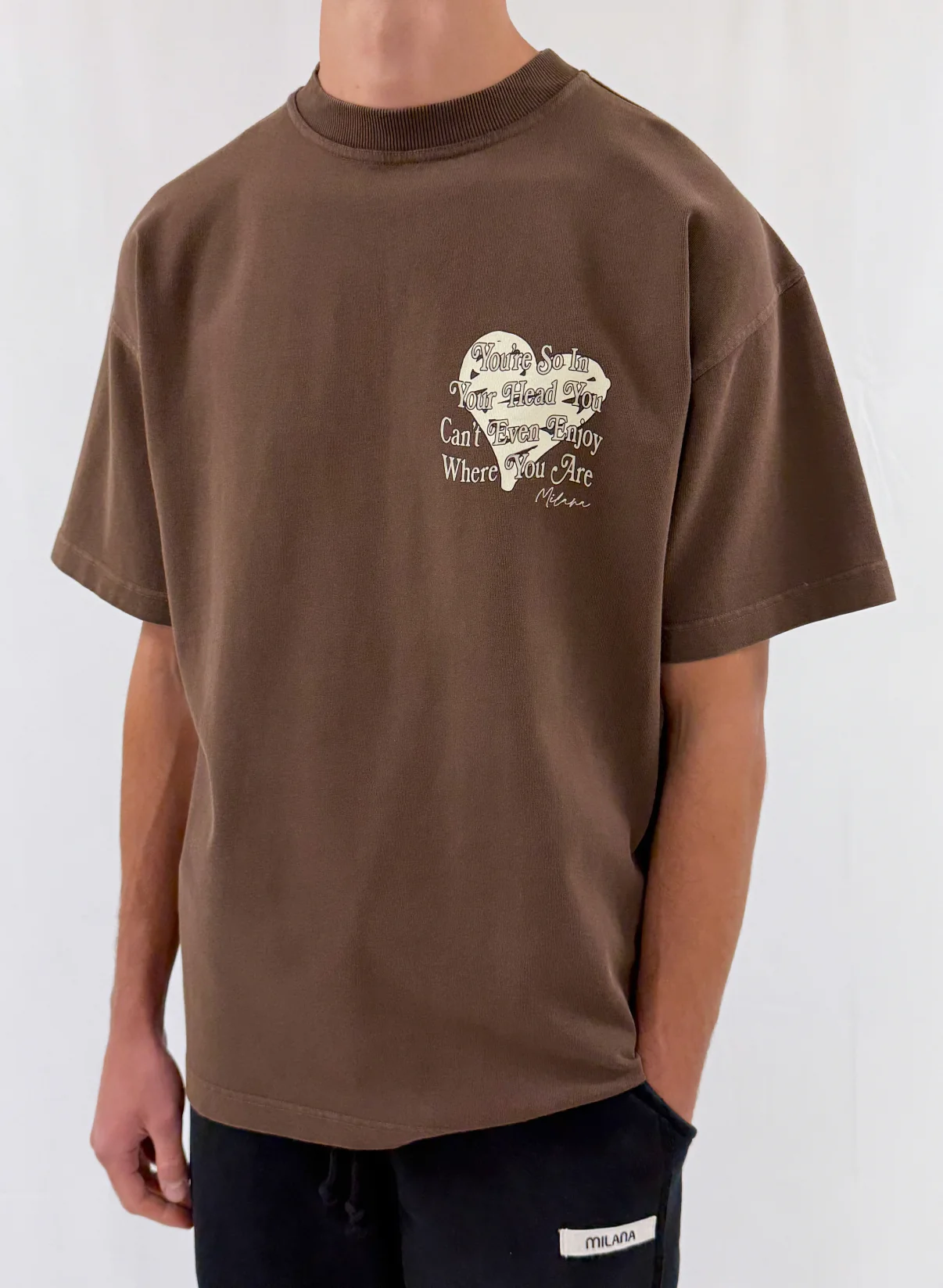 Washed Chocolate Brown Heart Quote Heavyweight T-shirt. - Image 3