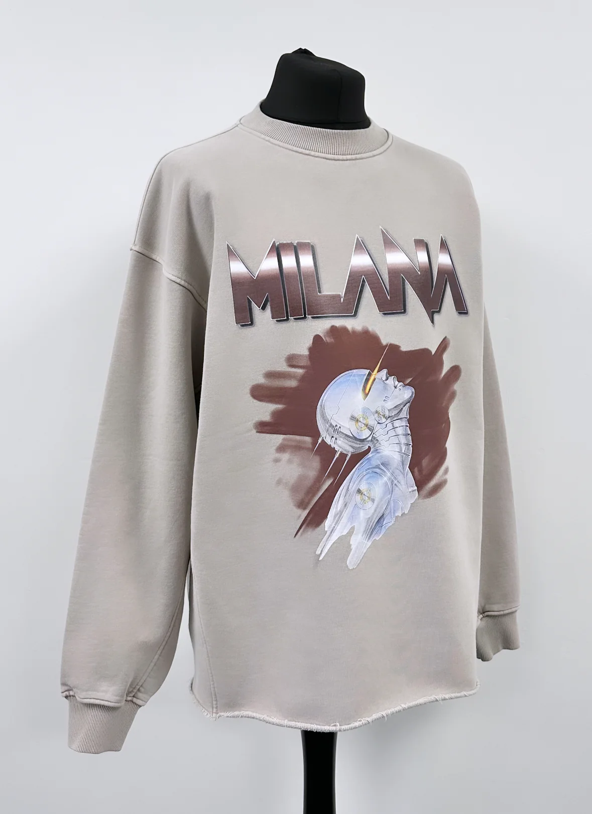 Washed Taupe Graphic Heavyweight Open Hem Sweatshirt. - Image 3