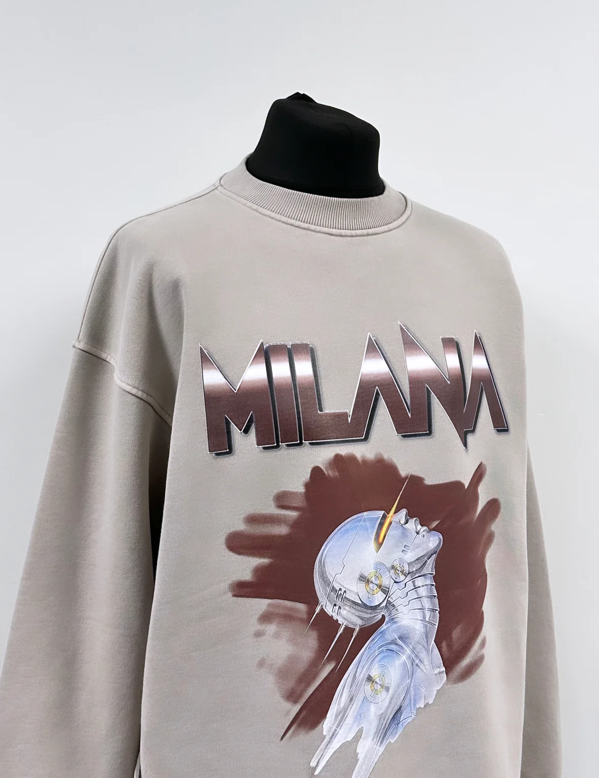 Washed Taupe Graphic Heavyweight Open Hem Sweatshirt. - Image 4